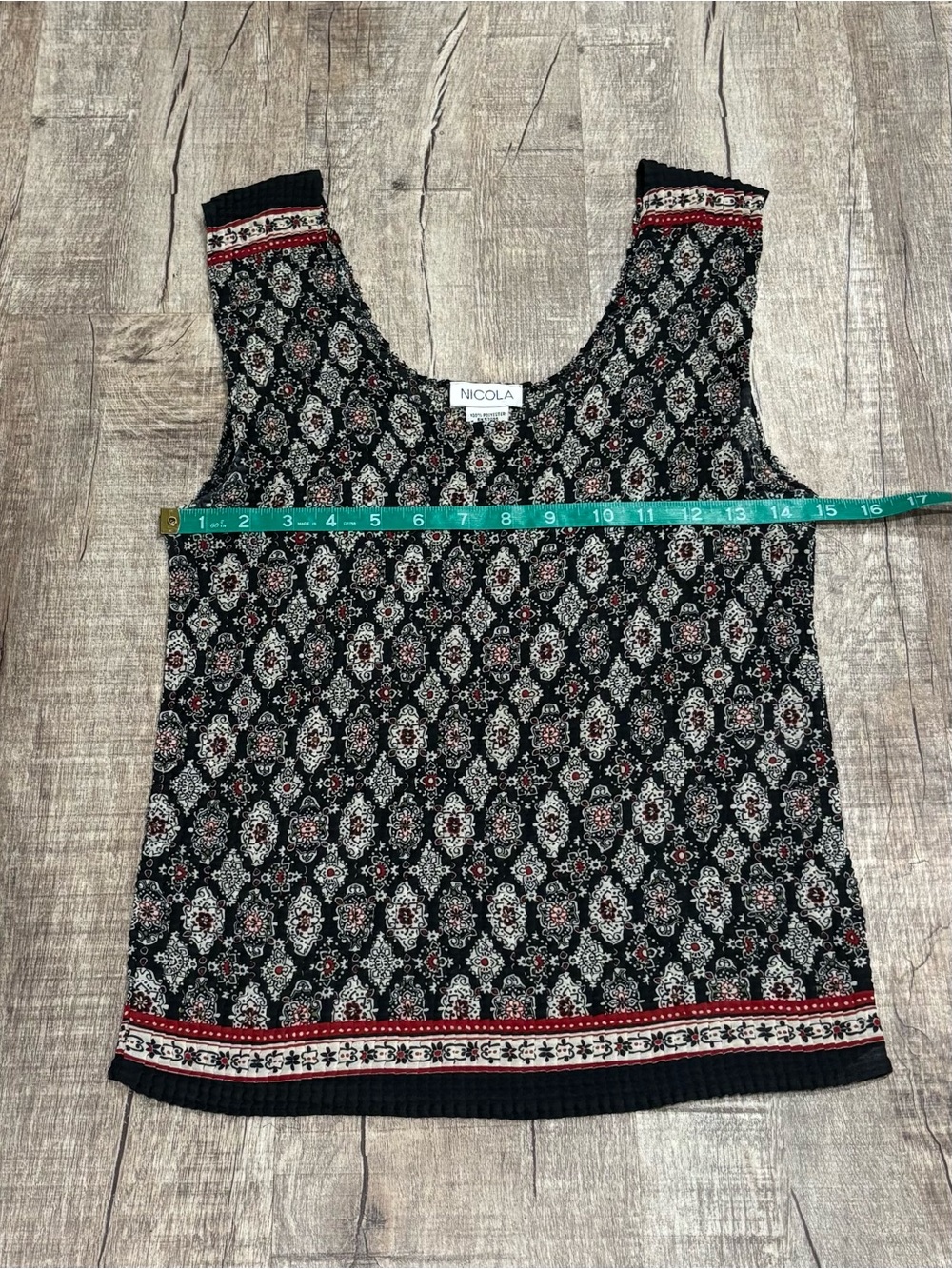 NICOLA Black Tank Top with Cream and Red Medallion Print - Picture 2 of 3